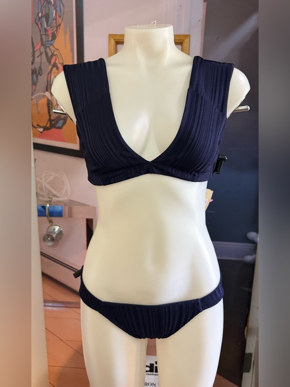 Tavik Ribbed Deep V Navy Bikini Set